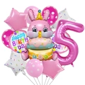 5th birthday balloon set with 3D pink bunny cake and number 5 foil balloons decorations - 5th Birthday Set (3D Cake Rabbit Set 5)