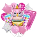 Detail of pink birthday balloon set featuring a 3D rabbit, number 7, and star shapes - 7th Birthday Party Set (3D Cake Rabbit Set 7)