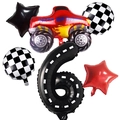 Kit de ballons d'anniversaire de course avec chiffre 6, monster truck et drapeaux - Camion Rouge Texture de Route Nombre 6
