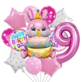 Detailed pink rabbit cake foil balloon set for 9th birthday party decorations - 9th Birthday Party Set (3D Cake Rabbit Set 9)