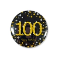 58mm black and gold tinplate badge with number 100 for 100th birthday party celebration - 100th Birthday Style / 58mm