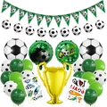 Soccer party decoration kit with gold trophy balloons, goal flags and football theme accessories - Soccer Champion Trophy Set