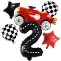 Kit de ballons de course pour 2ème anniversaire avec chiffre 2 et damiers - Voiture de Course Texture de Route Nombre 2