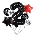 Racing party set with a 40-inch black number 2 balloon and checkered race flag balloons - Track Texture Number 2 Balloon 7-Piece Set (Type B)