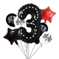 Racing theme 3rd birthday party set with number 3 foil balloon and checkered flags - Track Texture Number 3 Balloon 7-Piece Set (Type B)