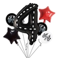 Racing party balloon set with black number 4 racing track print and checkered balloons - Track Texture Number 4 Balloon 7-Piece Set (Type B)