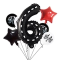 Racing theme 6th birthday balloon set with black number 6 and checkered flag decor - Track Texture Number 6 Balloon 7-Piece Set (Type B)