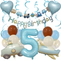 5th birthday party kit with matte police car and airplane foil balloons and banners - Age 5 Set
