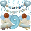 9th birthday balloon set with matte blue number 9 and airplane foil decorations - Age 9 Set