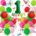 Detail eines Frucht-Themen-Set zum 1. Geburtstag mit Wassermelonen- und Nummer 1 Folienballons - Wassermelone Ballon Banner Mit Zahlenballon (Stil 1)
