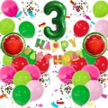 Wassermelonen-Geburtstagsdeko-Set mit Ballons und buntem Happy Birthday Banner - Wassermelone Ballon Banner Mit Zahlenballon (Stil 3)