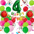 Wassermelone Thema 4. Geburtstag Party Set mit Nummer 4 Folienballon und Banner - Wassermelone Ballon Banner Mit Zahlenballon (Stil 4)