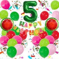 Watermelon theme 5th birthday balloon set with number 5 foil and fruit party banner - Age 5 Set