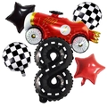 Set de fête course avec ballon chiffre 8 de 40 pouces et décors de voitures - Voiture de Course Texture de Route Nombre 8