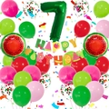 Watermelon theme 7th birthday party set with fruit balloons and happy birthday banner - Age 7 Set