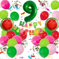 Watermelon theme 9th birthday set with fruit banner and number 9 foil balloon - Age 9 Set