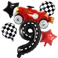 Kit fête voiture de course avec ballon chiffre 9 et drapeaux à damier en aluminium - Voiture de Course Texture de Route Nombre 9