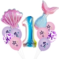 Mermaid birthday party balloon kit with pink shell, tail, and rainbow number one balloon - Style A Number 1