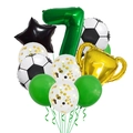 Set globos cumpleaños fútbol con número 7 verde metalizado y trofeo dorado de campeón - Decoración Número 7 Verde