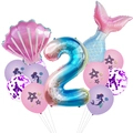 Mermaid theme 2nd birthday balloon set with rainbow number 2 and gradient foil fishtail - Style A Number 2
