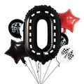 Racing themed number 0 balloon set with checkered flags and red star foil balloons - Track Texture Number 0 Balloon 7-Piece Set (Type B)