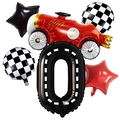 Kit fête de course avec voiture rouge, ballons à damier et numéro 0 circuit - Voiture de Course Texture de Route Nombre 0