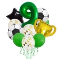 Kit de globos de trofeo de fútbol con número 9 verde y balones de fútbol - Decoración Número 9 Verde