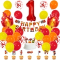Set compleanno vigili del fuoco con striscione camion, palloncini e cake topper - Set 1° Compleanno