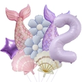 Set di palloncini sirena con numero 2, conchiglia e coda in colori pastello opachi - Set Sirena Opaca 2