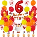 Kit fête pompier avec ballon chiffre 6, flammes, bannières et décorations gâteaux - 32 Pouces - Ensemble 6ème Anniversaire
