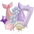 Mermaid party balloon set with matte purple number 7 and colorful seashell foils - Matte Mermaid Tail Set 7