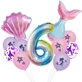 Set palloncini compleanno sirena con numero 6 arcobaleno e coda di sirena sfumata - Stile A Numero 6