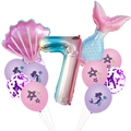 Set decorazioni festa sirena con palloncino arcobaleno numero 7 e palloncini a conchiglia - Stile A Numero 7