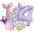 Set palloncini sirena con numero 4 e code di pesce per decorazioni festa compleanno - Set Sirena Opaca 4