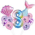 Set di palloncini a sirena con conchiglia, coda e numero 8 sfumato per festa di compleanno - Stile A Numero 8