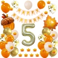 Kit anniversaire thème automne avec ballons érable et bannière Happy Birthday - Kit 5ème Anniversaire
