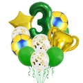 Kit de globos de fútbol 3er cumpleaños con trofeo campeón dorado y gran número 3 verde - Decoración Fútbol Amarillo Azul Número 3