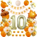 Détail du kit 10e anniversaire thème automne avec ballons érable et glands dorés - Kit Double Chiffres