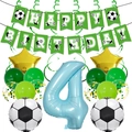 Football themed 4th birthday decoration kit with happy birthday banner and balloons - 4th Birthday Style