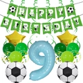 Soccer theme birthday kit with Happy Birthday banner and number 9 balloon set - Age 9 Birthday Football Set (World Cup Football Banner Set 9)