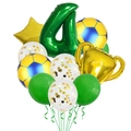 Kit globos trofeo fútbol y número 4 verde para decoración de fiesta cumpleaños - Decoración Fútbol Amarillo Azul Número 4