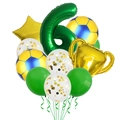 Decoración fútbol 6º cumpleaños con globo de trofeo y número seis en verde - Decoración Fútbol Amarillo Azul Número 6