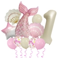 Dettaglio di coda di sirena e palloncini a conchiglia per decoro primo compleanno bimba - Numero 1 (Set Sirena Vintage Opaco 1)