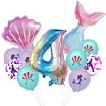 Mermaid theme 4th birthday party balloon set with gradient rainbow number 4 and shell - Style A Number 4