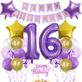 Set decorazioni 16° compleanno viola e oro con palloncini e striscione Happy Birthday - Stile Viola 16 (6182380659561)