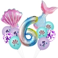 Set di palloncini a sirena con conchiglia, coda e numero 6 sfumato arcobaleno - Stile B Numero 6
