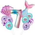 Set palloncini sirena per 7 compleanno con numero 7 arcobaleno e palloncino conchiglia - Stile B Numero 7