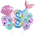 Set palloncini sirena con grande numero 8 sfumato, conchiglie e code colorate - Stile B Numero 8