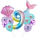Set di palloncini sirena per 9 compleanno con numero 9 arcobaleno e conchiglia - Stile B Numero 9