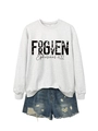 Detail of grey crewneck sweatshirt with Forgiven print and distressed denim shorts - Off-White Sweatshirt (Black Print)